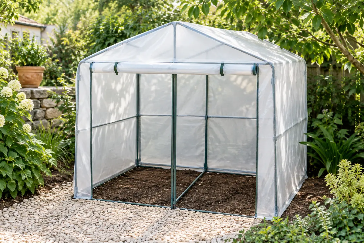 Mini-serre Outsunny blanche à deux compartiments, avec structure en acier et portes enroulables