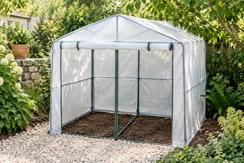 Mini-serre Outsunny blanche à deux compartiments, avec structure en acier et portes enroulables